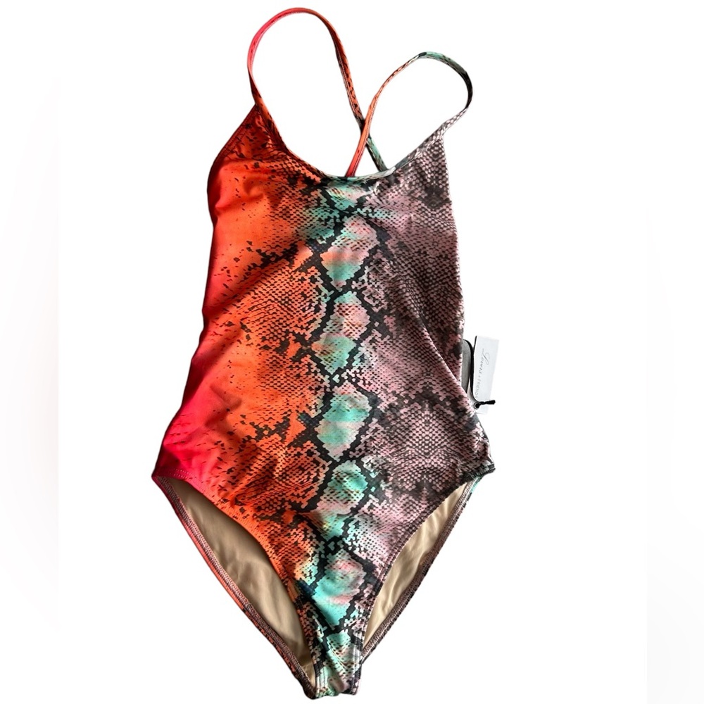 NWT Lovers + Friends Simple Times One Piece Swimsuit in Aztec Python - Picture 4 of 11